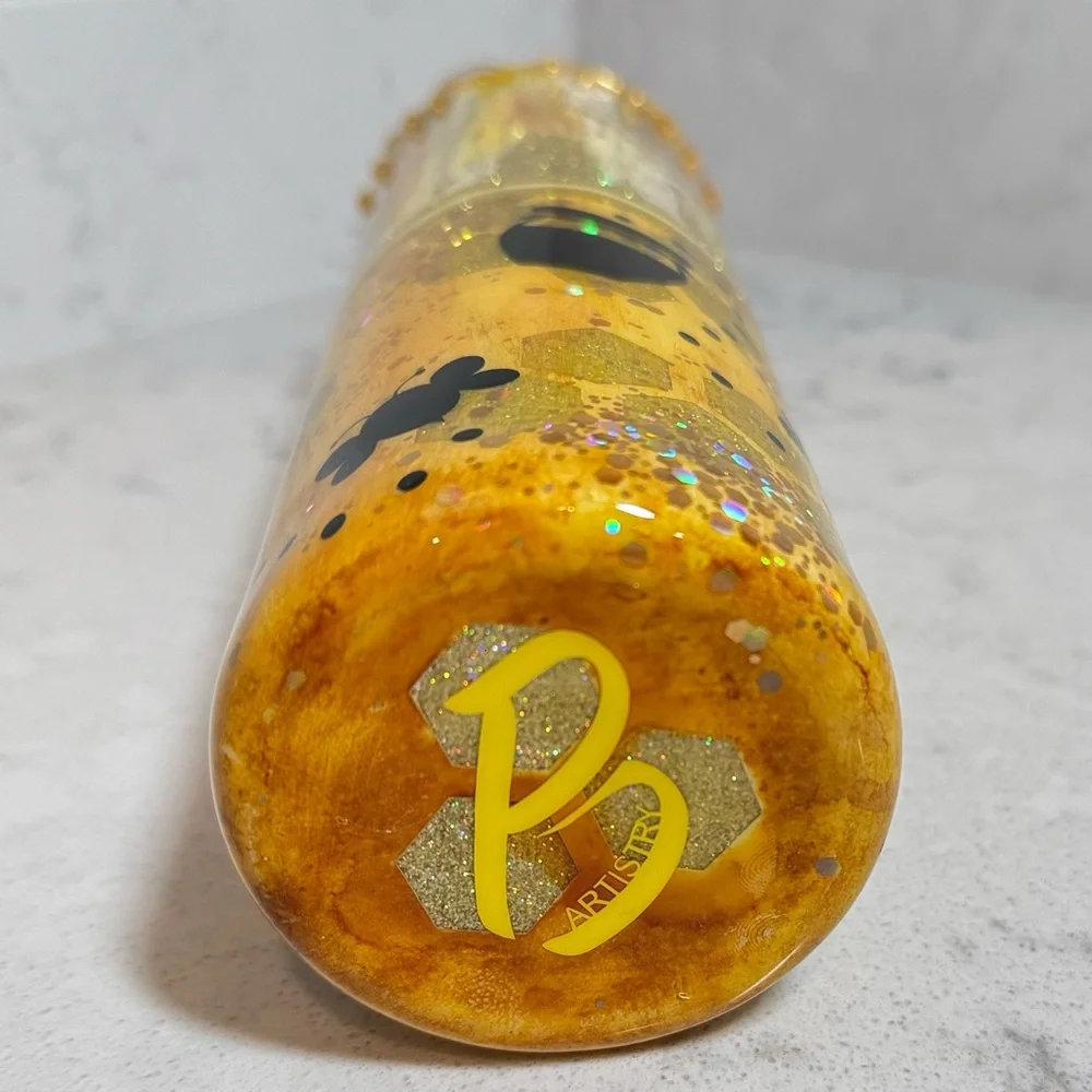 NEW-Handmade Custom 'Be Kind' Gold Glitter Tumbler 30oz Honey Themed